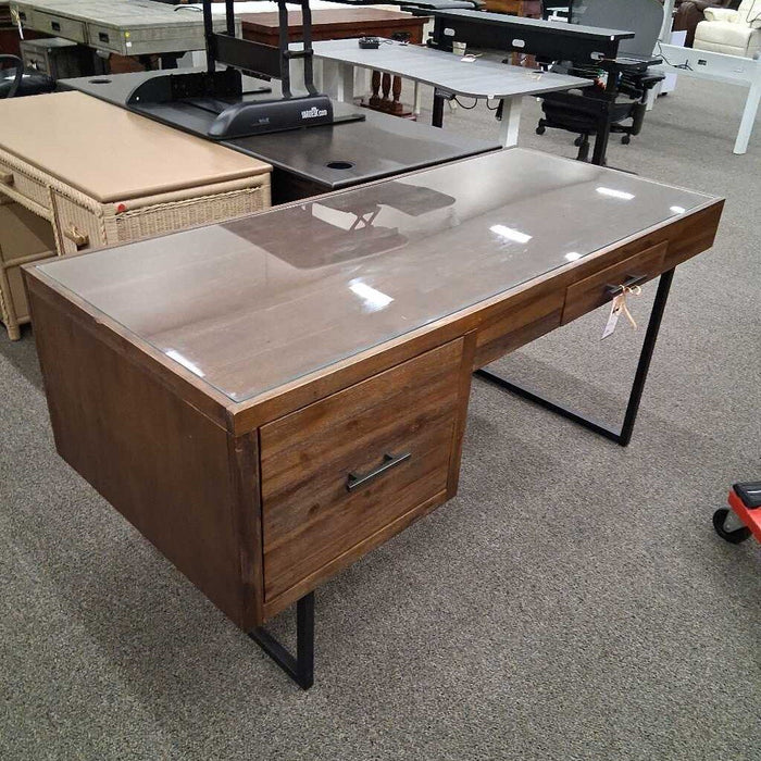 2 Dwr Brown Glass Top Desk