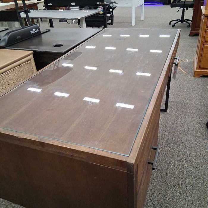 2 Dwr Brown Glass Top Desk