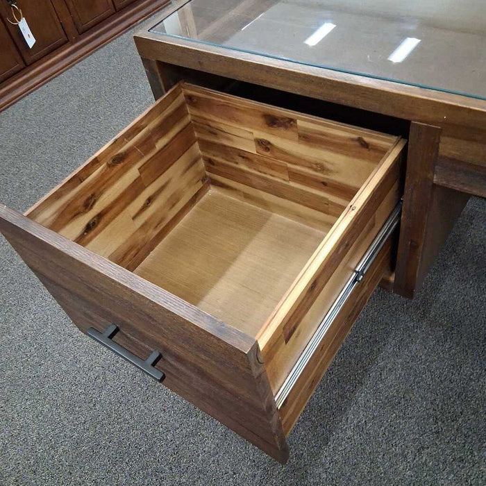 2 Dwr Brown Glass Top Desk