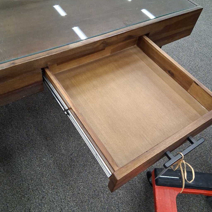 2 Dwr Brown Glass Top Desk