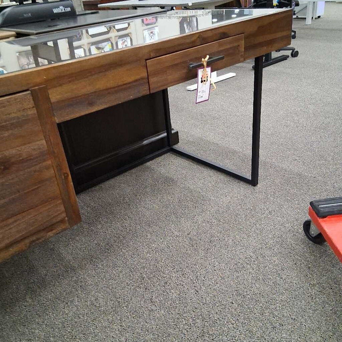 2 Dwr Brown Glass Top Desk