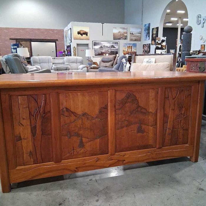 Hand Carved Wood Exec Desk w/ End Table