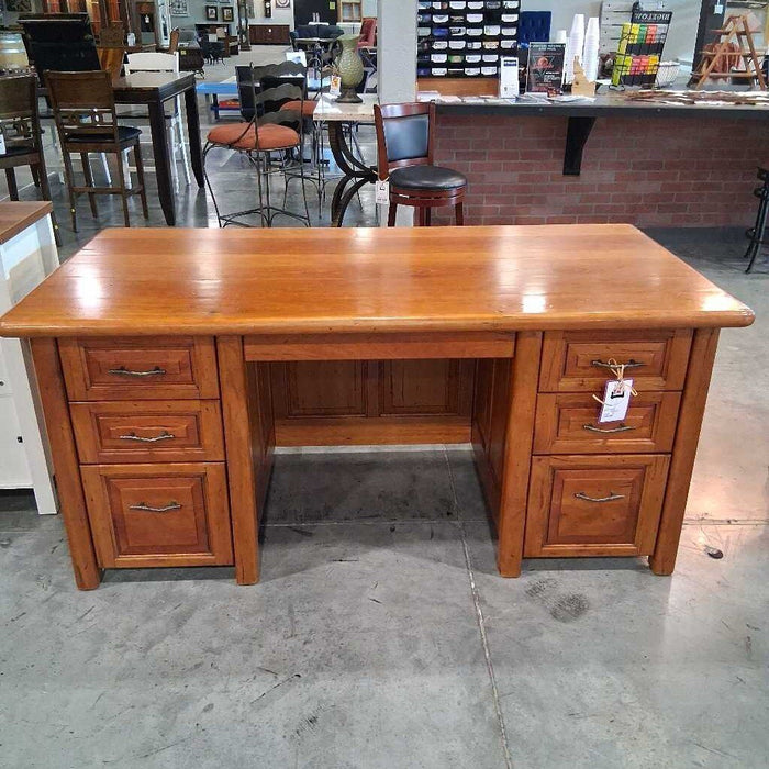 Hand Carved Wood Exec Desk w/ End Table
