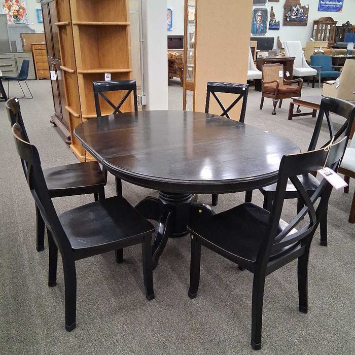 Distressed Black Dining Set 6Ch 1L