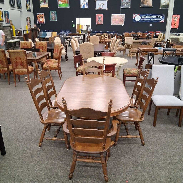 Dark Oak Dining Set w/ 6 Chairs 1 Leaf