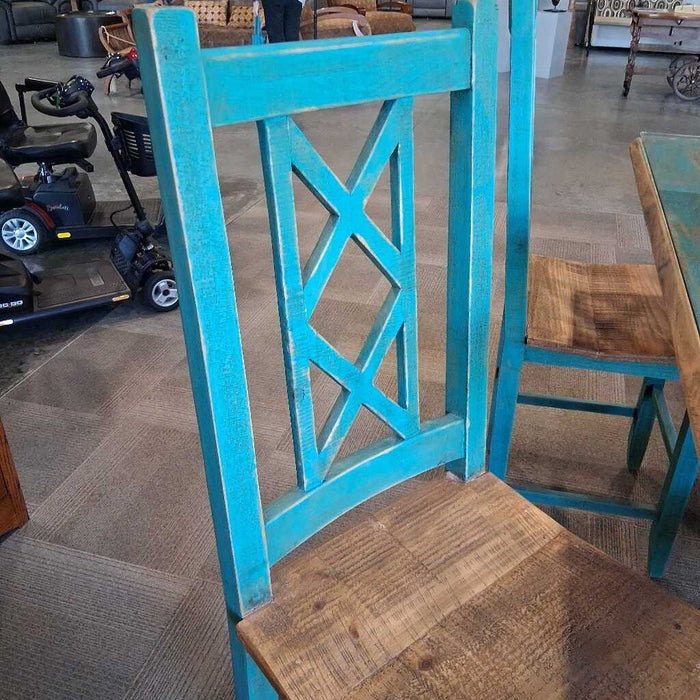 Rustic Distressed Glass Top Table w/ 6 Chairs