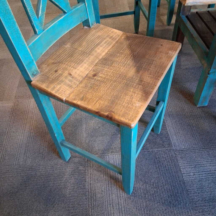 Rustic Distressed Glass Top Table w/ 6 Chairs