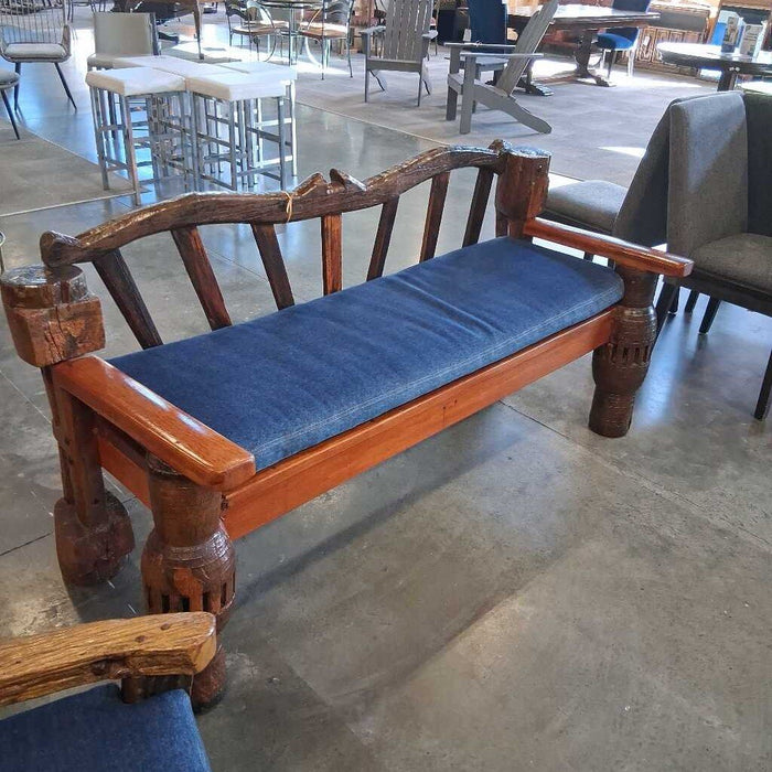 Carved Wooden Bench w/ Cusions