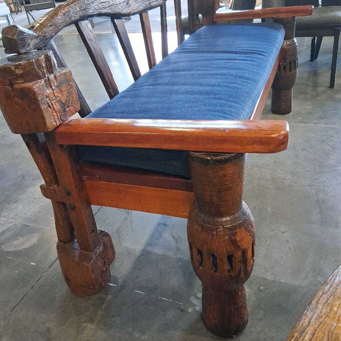 Carved Wooden Bench w/ Cusions