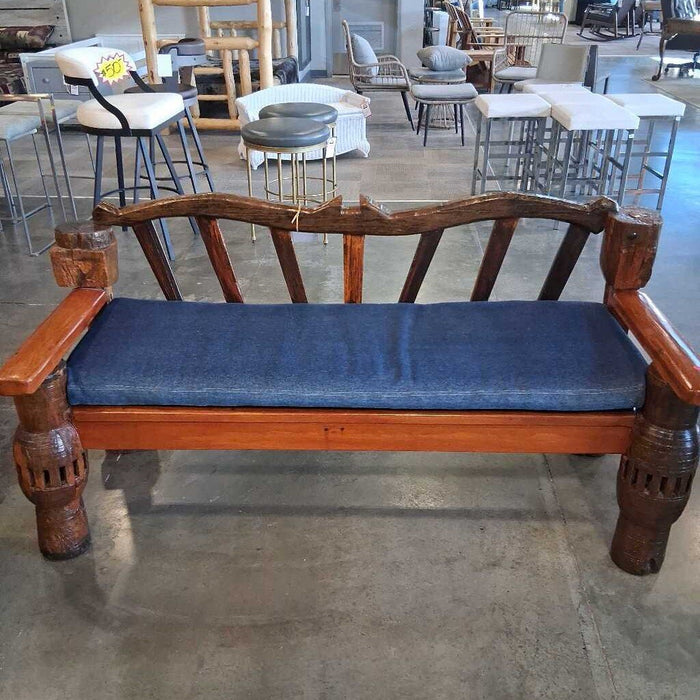 Carved Wooden Bench w/ Cusions