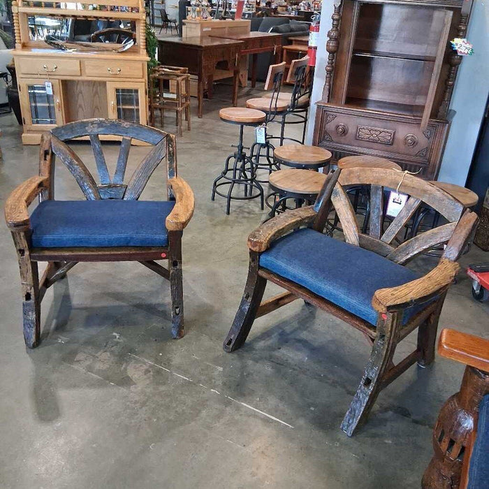 Pair of Carved Wooden Chairs w/ Cusions