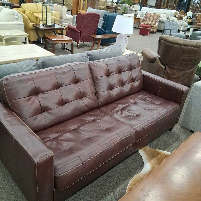 Tufted Brown Faux Leather Sofa