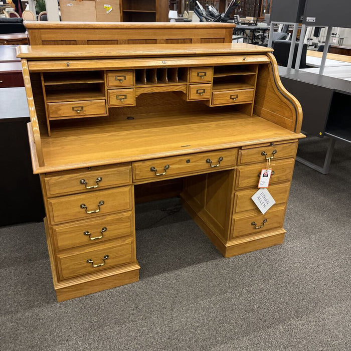 Ethan Allen Vintage White Oak Rolltop Desk