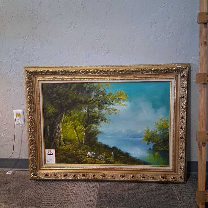 Gold Frame Lake Side Painting