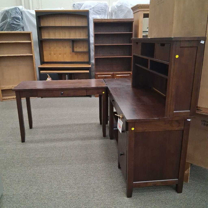 Dark Brown 4 Pc L Desk w/ Hutch