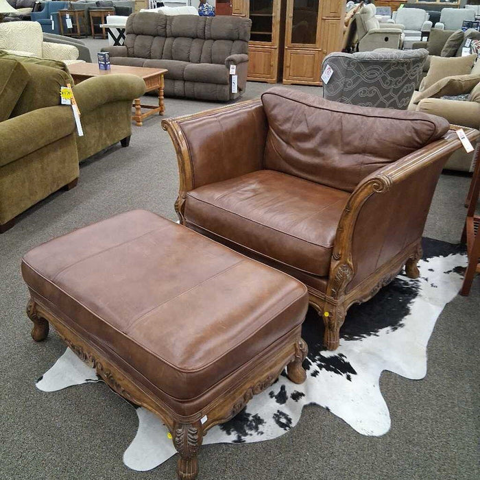 Bernhardt Leather Arm Chair w/ Ottoman