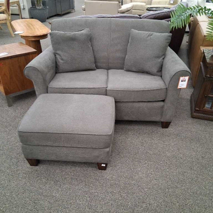 Flexsteel Gray Fabric Loveseat w/ Ottoman