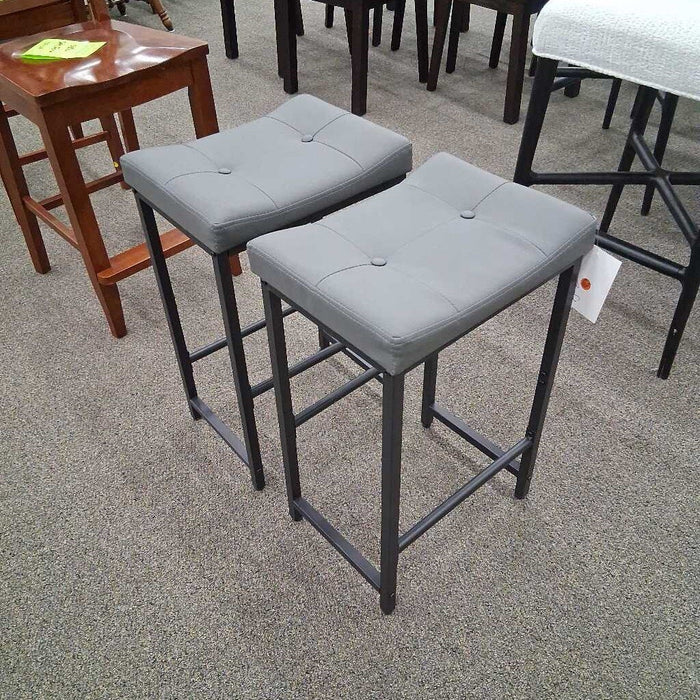 Pair of Gray Barstools w/ Metal Frame