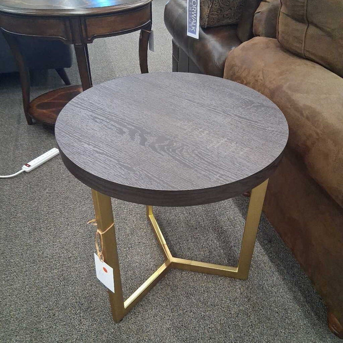 Round Black End Table w/ Gold Base