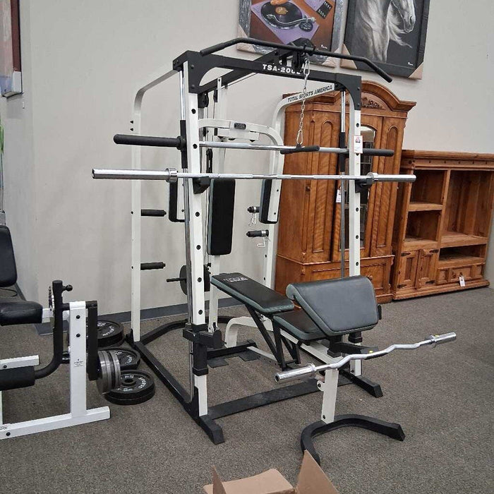 5 Pc Home Gym Rack, Leg, Pull & Weights