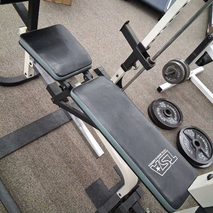 5 Pc Home Gym Rack, Leg, Pull & Weights