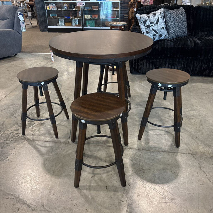 Brown Adj Industrial Pub Table w/ 4 Stools
