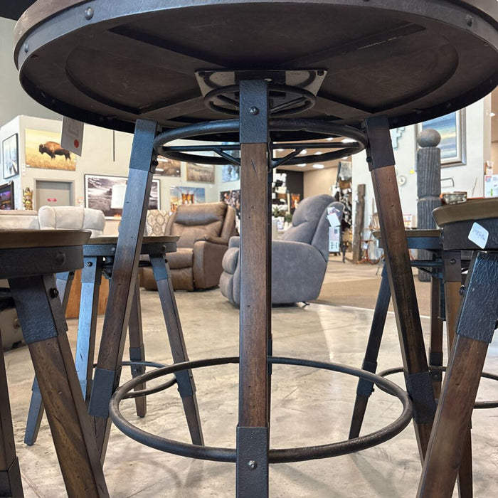Brown Adj Industrial Pub Table w/ 4 Stools