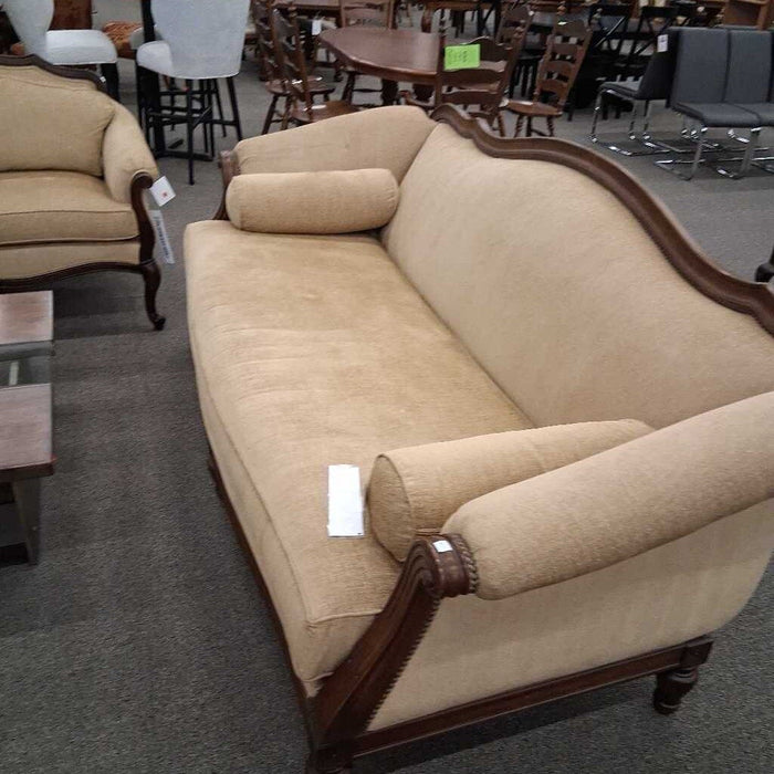 Thomasville Wood Frame Tan Fabric Sofa
