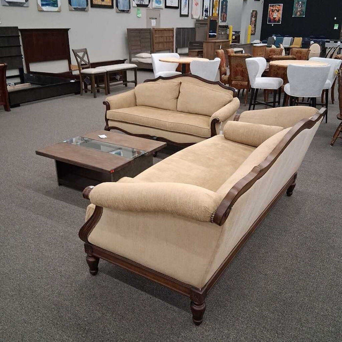 Thomasville Wood Frame Tan Fabric Loveseat
