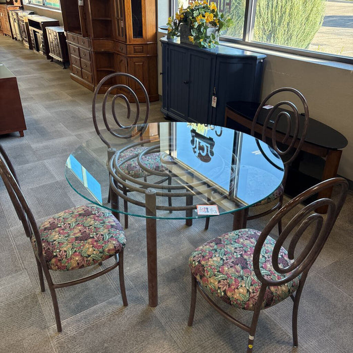 Glass Top Dining Table w/ 4 Purple Chairs