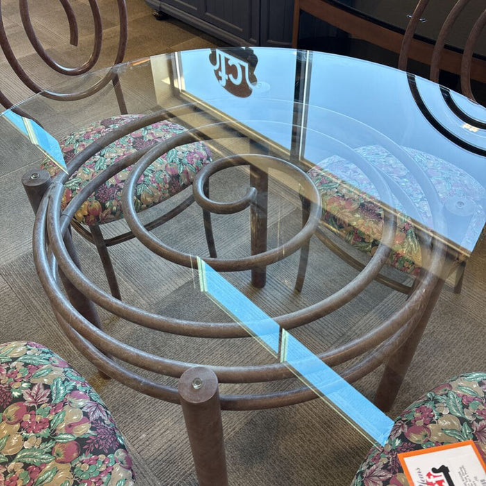 Glass Top Dining Table w/ 4 Purple Chairs