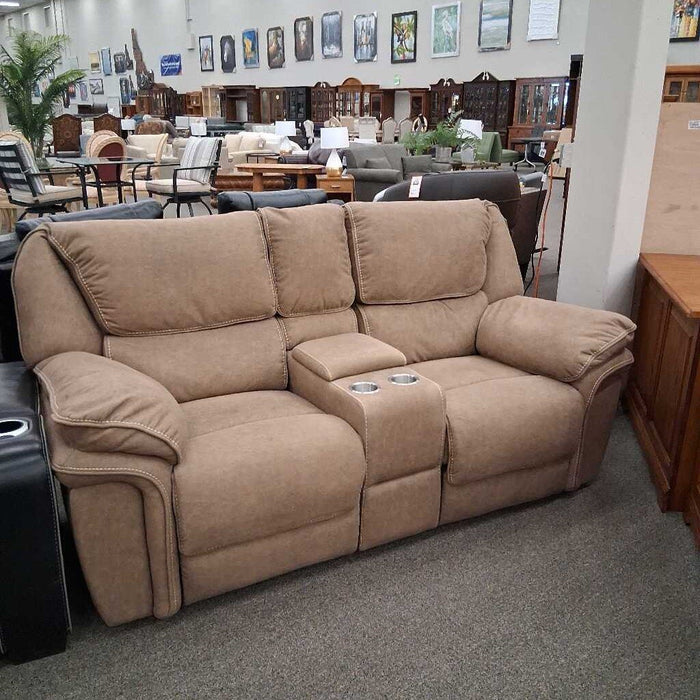 Brown Fabric Power Rec Loveseat