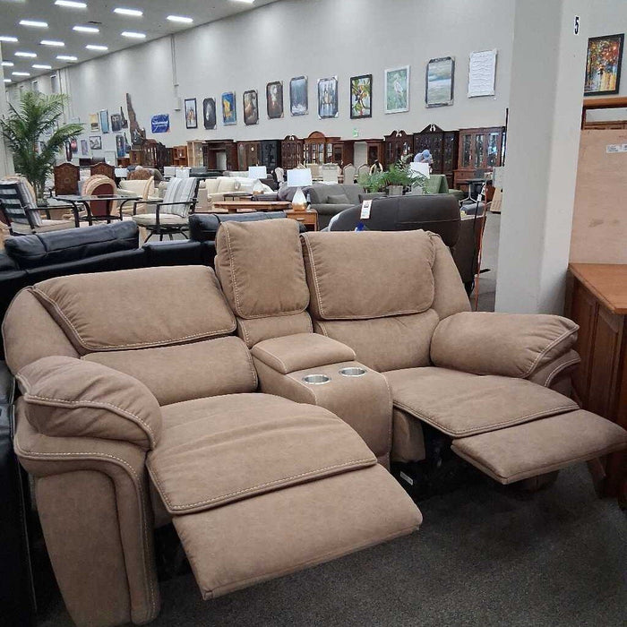 Brown Fabric Power Rec Loveseat