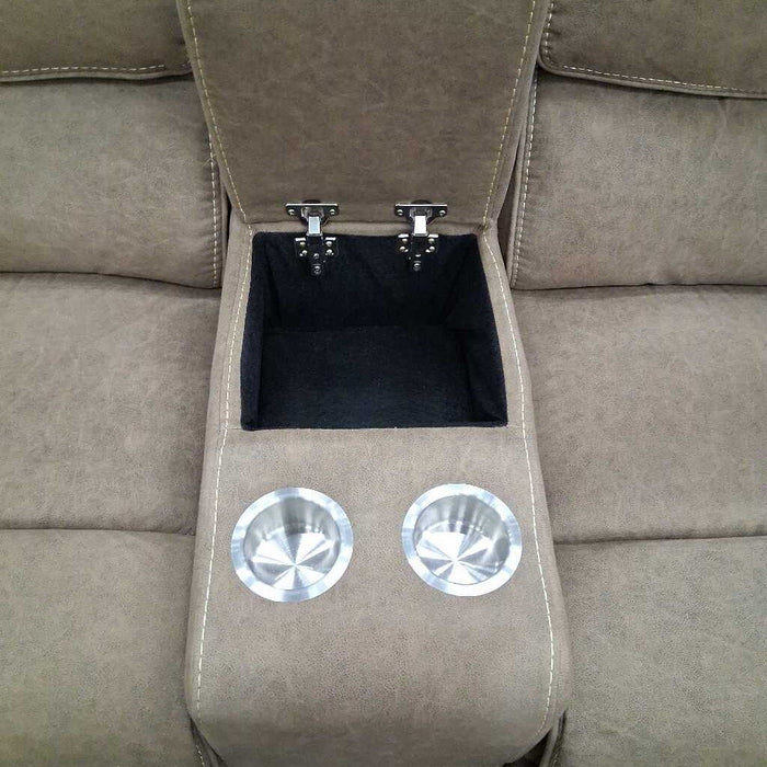 Brown Fabric Power Rec Loveseat