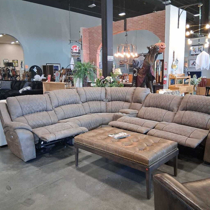 6 Pc Brown Fabric Pwr Rec Sectional