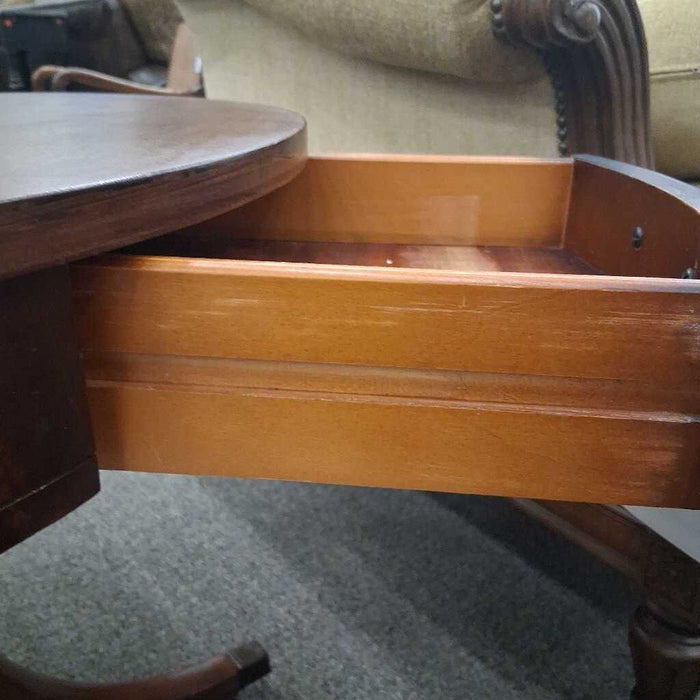 Vintage Dark Wood Drum Table w/ Dwr