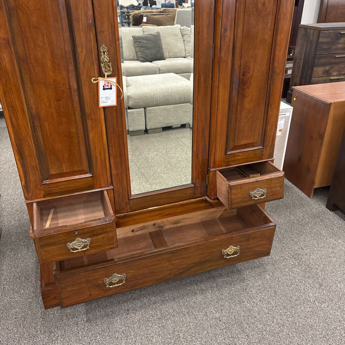 Vintage Cherry Wardrobe w/ Mirror (No Key)
