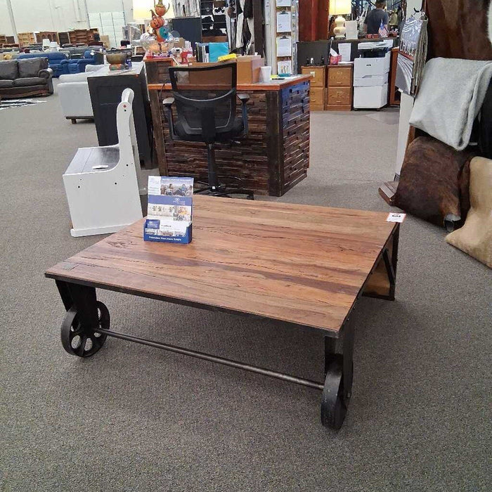 Large Wood Coffee Table w/ Large Castors