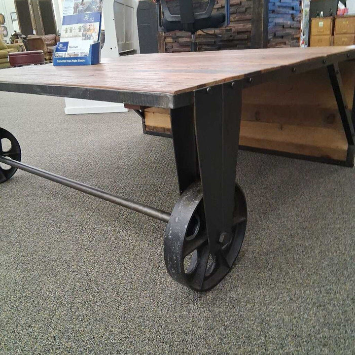 Large Wood Coffee Table w/ Large Castors