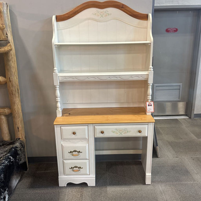 White & Brown Desk With Hutch