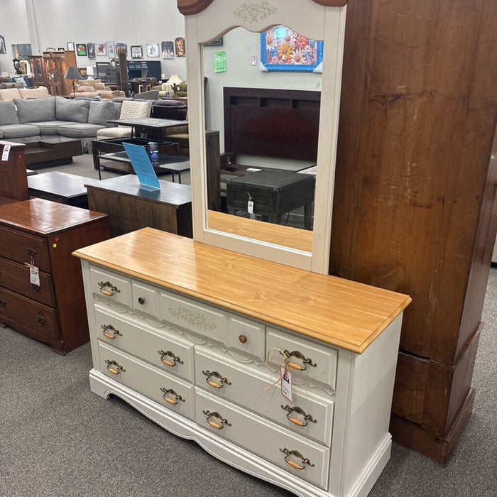 White & Brown Dresser w/ Mirror