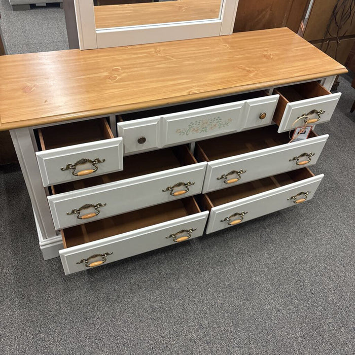 White & Brown Dresser w/ Mirror