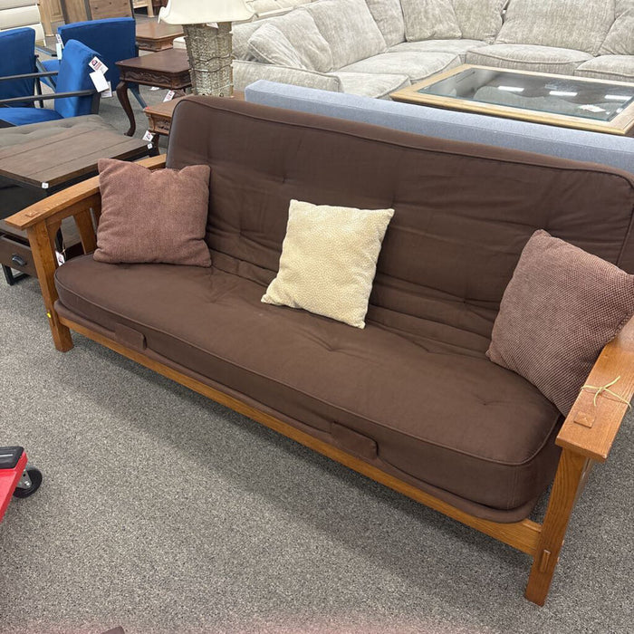 Wood Frame Futon Brown Fabric