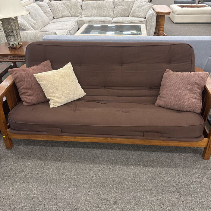 Wood Frame Futon Brown Fabric