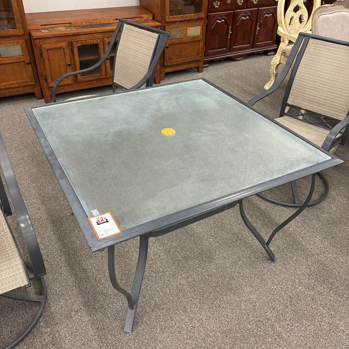 Glass Top Patio Table w/ 4 Chairs (Has Wear)