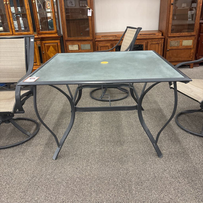 Glass Top Patio Table w/ 4 Chairs (Has Wear)