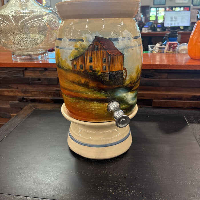 Vintage Painted Barrel Pitcher w/ Stand