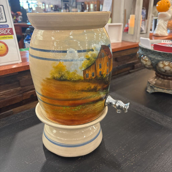 Vintage Painted Barrel Pitcher w/ Stand