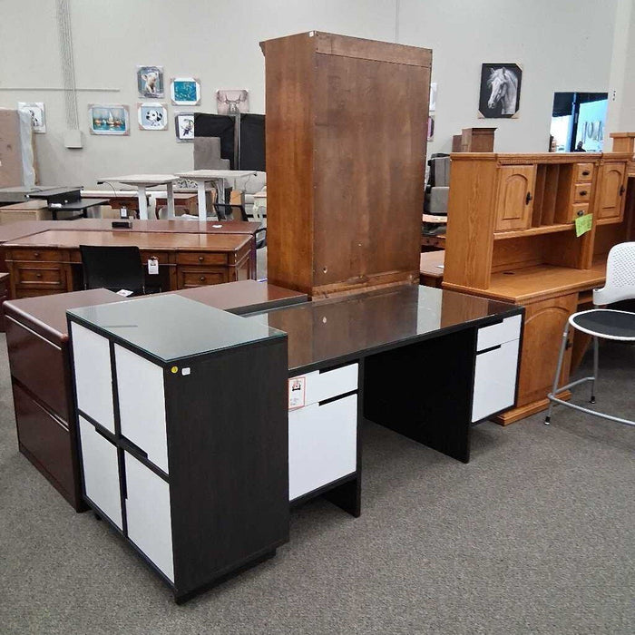Modern Black & White Desk w/ Cabinet
