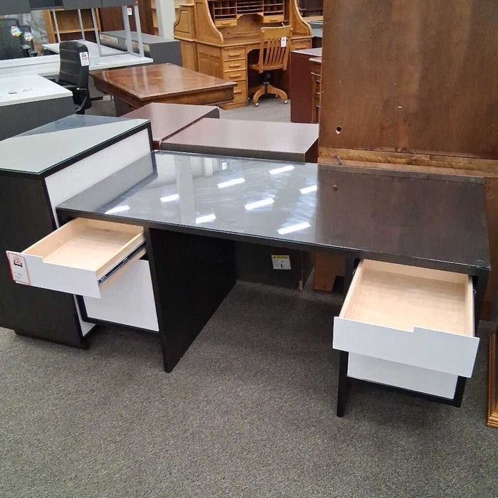 Modern Black & White Desk w/ Cabinet